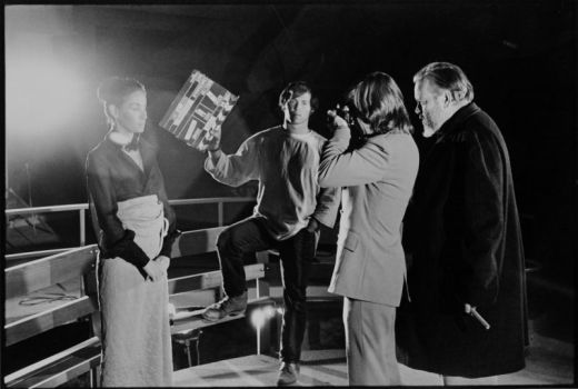 “The Other Side of the Wind” with Producer Frank Marshall (with slate) and Cinematographer Gary Graver.